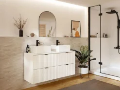 New Vente-unique Mueble de baño estriado con lavabo sobre encimera cuadrado, mate, 120 cm, ZEVINI Blanco