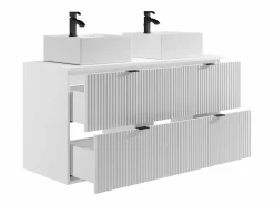 New Vente-unique Mueble de baño estriado con lavabo sobre encimera cuadrado, mate, 120 cm, ZEVINI Blanco