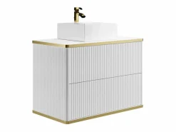 New Mueble de baño estriado con ribete dorado y lavabo sobre encimera, , KELIZA Mueble De Baño Simple