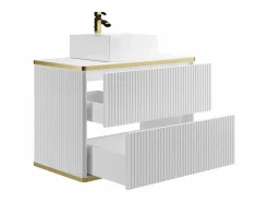 New Mueble de baño estriado con ribete dorado y lavabo sobre encimera, , KELIZA Mueble De Baño Simple