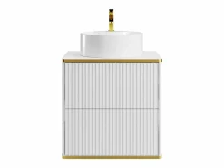 Sale Mueble de baño estriado con ribete dorado y lavabo sobre encimera, , L60 cm, KELIZA Mueble De Baño Simple