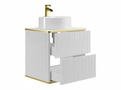 Sale Mueble de baño estriado con ribete dorado y lavabo sobre encimera, , L60 cm, KELIZA Mueble De Baño Simple