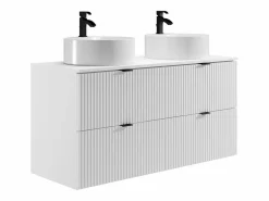 Vente-unique Mueble de baño estriado, lavabo sobre encimera redondo y columna, mate, 120cm ZEVINI