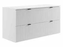 Vente-unique Mueble de baño estriado, lavabo sobre encimera redondo y columna, mate, 120cm ZEVINI