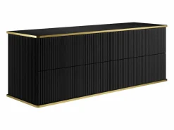 Vente-unique Mueble de baño estriado con ribete dorado, doble lavabo, 150 cm - KELIZA