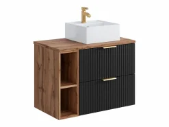 Hot Mueble de baño estriado con estantes y lavabo sobre encimera, 80 cm, ZEVARA Mueble De Baño Simple