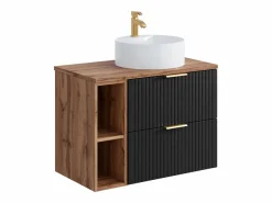 Online Vente-unique Mueble de baño estriado con Estantes y lavabo para colocar, 80 cm, ZEVARA Negro