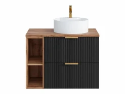 Online Vente-unique Mueble de baño estriado con Estantes y lavabo para colocar, 80 cm, ZEVARA Negro