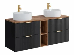 Clearance Vente-unique Mueble de baño estriado con estantes y lavabo redondo, 140 cm, ZEVARA Negro