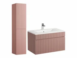 Discount Mueble de baño estriado rosa con lavabo encastrado y columna, 80 cm, SATARA Conjunto De Baño
