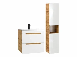 Vente-unique Mueble de baño flotante 60 cm natural con lavabo encastrado y armario - ARUBA