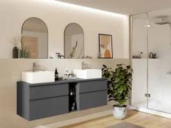 Hot Vente-unique Mueble de baño flotante, color antracita, Ancho 150 x Alt. 46 cm, MAGDALENA Gris