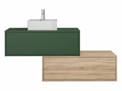 Online Vente-unique Mueble de baño flotante con lavabo, verde y natural claro, 2 cajones, TEANA Verde / Color natural claro