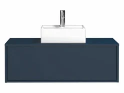 New Vente-unique Mueble de baño flotante con lavabo, color azul noche, 94 cm, TEANA Azul oscuro