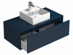 New Vente-unique Mueble de baño flotante con lavabo, color azul noche, 94 cm, TEANA Azul oscuro