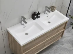 Outlet Vente-unique Mueble de baño flotante con lavabo encastrable, natural claro, 120 cm, QUADRA Color natural claro