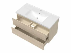 New Mueble de baño flotante con lavabo, 99 x 44.5 x 52 cm,Color Roble,Con 2 Cajones, Muebles de Alta Calidad, Mueble De Baño Simple
