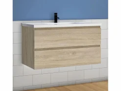 New Mueble de baño flotante con lavabo, 99 x 44.5 x 52 cm,Color Roble,Con 2 Cajones, Muebles de Alta Calidad, Mueble De Baño Simple