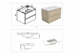 Outlet Mueble de baño flotante con lavabo, 79 x 44.5 x 52 cm,Color Roble,Con 2 Cajones, Muebles de Alta Calidad, Mueble De Baño Simple