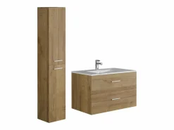 New Mueble de baño flotante con lavabo y columna natural clara, 80 cm, KAYLA Conjunto De Baño