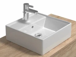 Outlet Mueble de baño flotante con lavabo, blanco y natural claro, 2 cajones, TEANA Mueble De Baño Simple