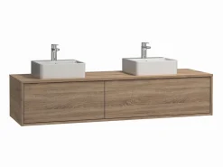 Hot Vente-unique Mueble de baño flotante con doble lavabo, color claro natural, Ancho 150 x Alt. 32 cm, ISAURE Color natural claro