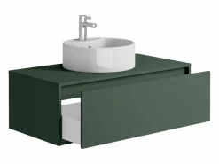 Vente-unique Mueble de baño flotante con lavabo redondo, color mate, 94 cm, TEANA