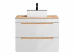 Discount Mueble de baño flotante con lavabo sobre encimera, 80 cm, natural claro blanco, ARUBA Mueble De Baño Simple