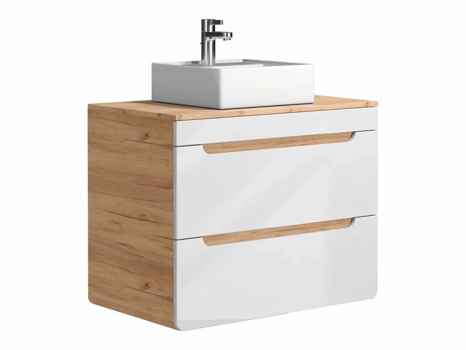 Discount Mueble de baño flotante con lavabo sobre encimera, 80 cm, natural claro blanco, ARUBA Mueble De Baño Simple