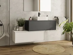 Vente-unique Mueble de baño flotante con lavabo, antracita y blanco, 2 cajones, TEANA