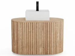 Hot Mueble de baño flotante de teca con lavabo cuadrado - 90 cm - TOWARI Mueble De Baño Simple