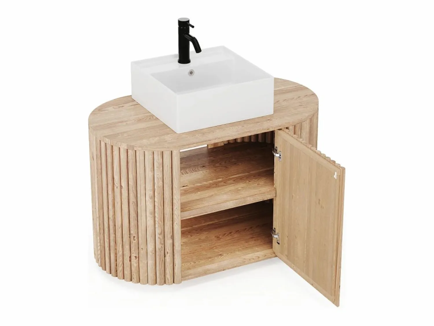 Hot Mueble de baño flotante de teca con lavabo cuadrado - 90 cm - TOWARI Mueble De Baño Simple