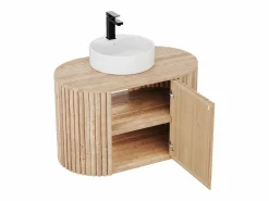 New Mueble de baño flotante de teca con lavabo - 90 cm - TOWARI Mueble De Baño Simple