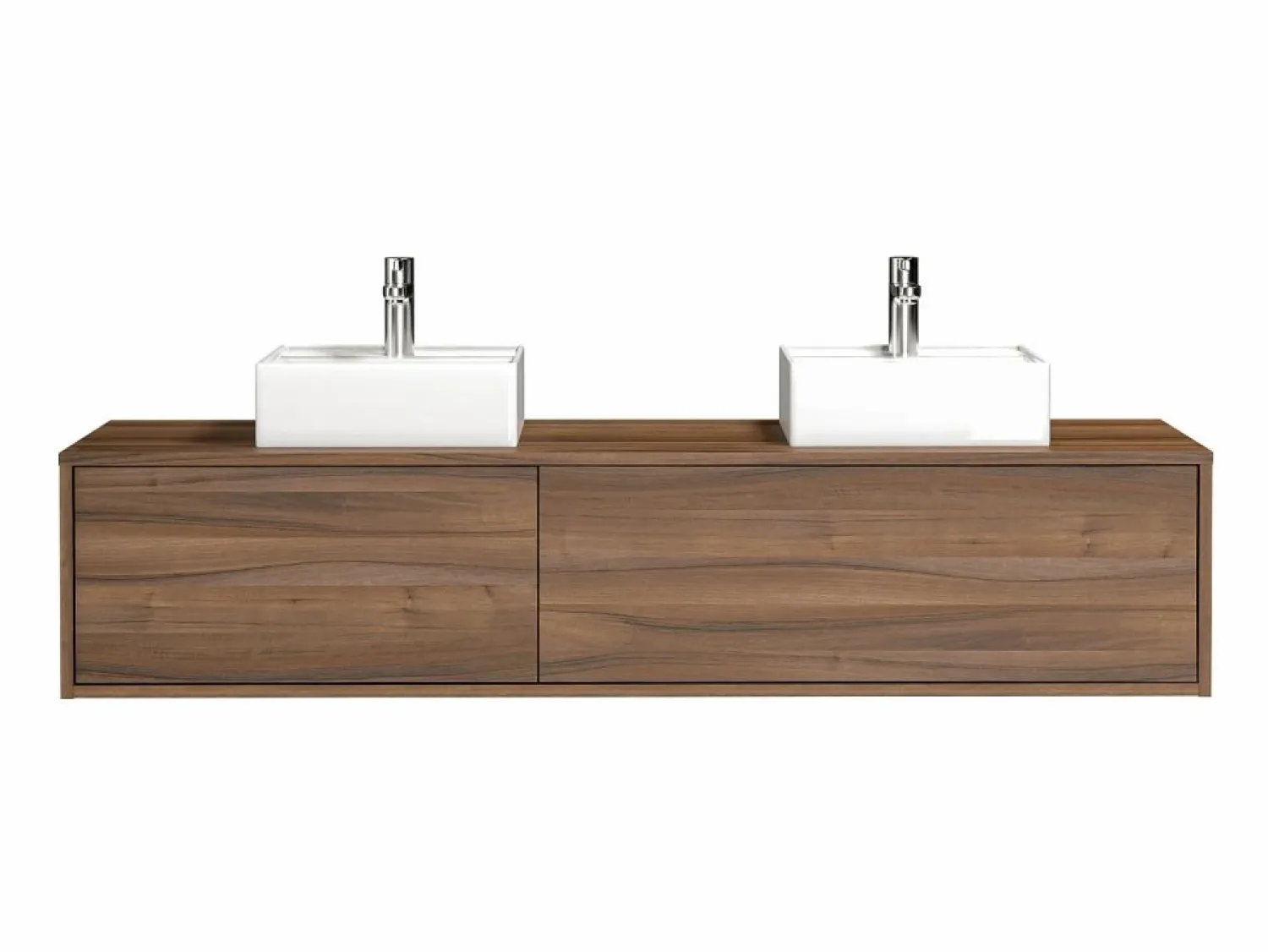 Discount Vente-unique Mueble de baño flotante de doble lavabo, natural oscuro, Ancho 150 x Alt. 32 cm, ISAURE Color natural oscuro