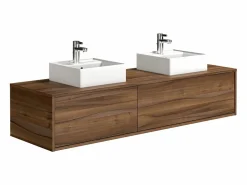 Discount Vente-unique Mueble de baño flotante de doble lavabo, natural oscuro, Ancho 150 x Alt. 32 cm, ISAURE Color natural oscuro