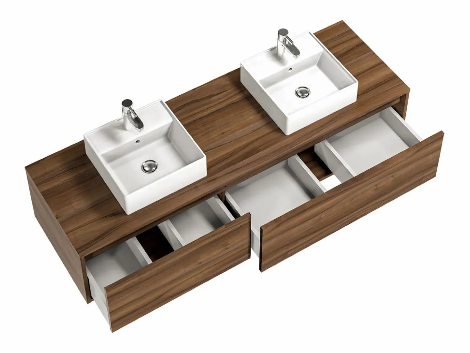 Discount Vente-unique Mueble de baño flotante de doble lavabo, natural oscuro, Ancho 150 x Alt. 32 cm, ISAURE Color natural oscuro