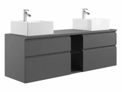 Vente-unique Mueble de baño flotante doble lavabo, antracita, L150 cm, MAGDALENA
