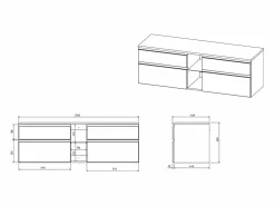 Vente-unique Mueble de baño flotante doble lavabo, antracita, L150 cm, MAGDALENA