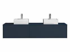 Clearance Vente-unique Mueble de baño flotante doble lavabo, natural claro, Ancho 150 x Alt. 32 cm, ISAURE Azul oscuro