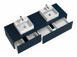 Clearance Vente-unique Mueble de baño flotante doble lavabo, natural claro, Ancho 150 x Alt. 32 cm, ISAURE Azul oscuro