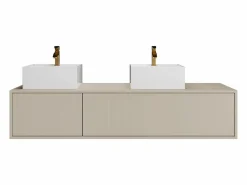 Vente-unique Mueble de baño flotante doble lavabo, color , L150 x H32 cm, ISAURE