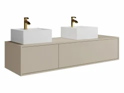 Vente-unique Mueble de baño flotante doble lavabo, color , L150 x H32 cm, ISAURE