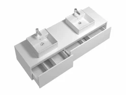 Vente-unique Mueble de baño flotante doble lavabo, color , Ancho 150 x A32 cm, ISAURE