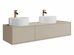 Discount Mueble de baño flotante doble lavabo redondo, , L150 x H32 cm, ISAURE Mueble De Baño Con Doble Lavabo