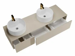 Discount Mueble de baño flotante doble lavabo redondo, , L150 x H32 cm, ISAURE Mueble De Baño Con Doble Lavabo