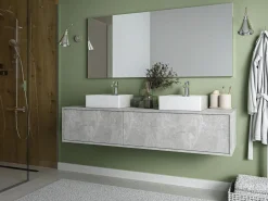 Vente-unique Mueble de baño flotante doble lavabo, gris, Ancho 150 x Alt. 32 cm, ISAURE