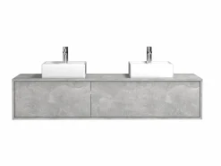 Vente-unique Mueble de baño flotante doble lavabo, gris, Ancho 150 x Alt. 32 cm, ISAURE