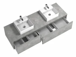 Vente-unique Mueble de baño flotante doble lavabo, gris, Ancho 150 x Alt. 32 cm, ISAURE