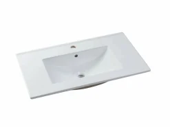 Vente-unique Mueble de baño flotante estriado con lavabo empotrado, L80 cm - ZILGA