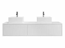 Hot Vente-unique Mueble de baño flotante rayado con doble lavabo, mate, 150 cm, ARNEGA Blanco